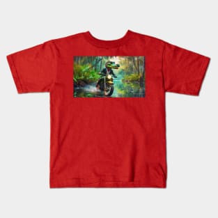 Motorcycle Rider in the Swamp Kids T-Shirt